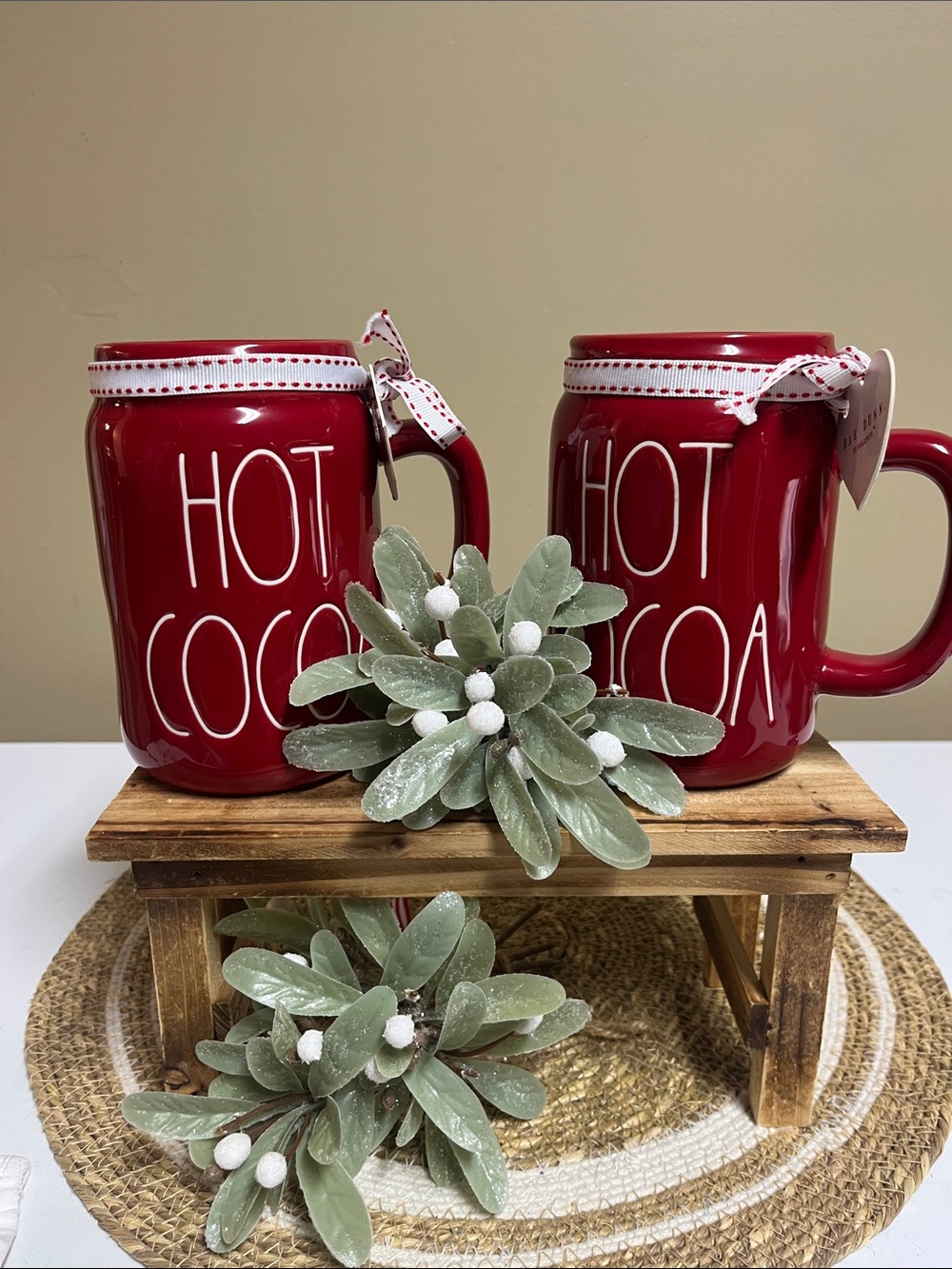 Rae Dunn set of two “Hot Cocoa”Holiday 20 Oz Mugs NWT